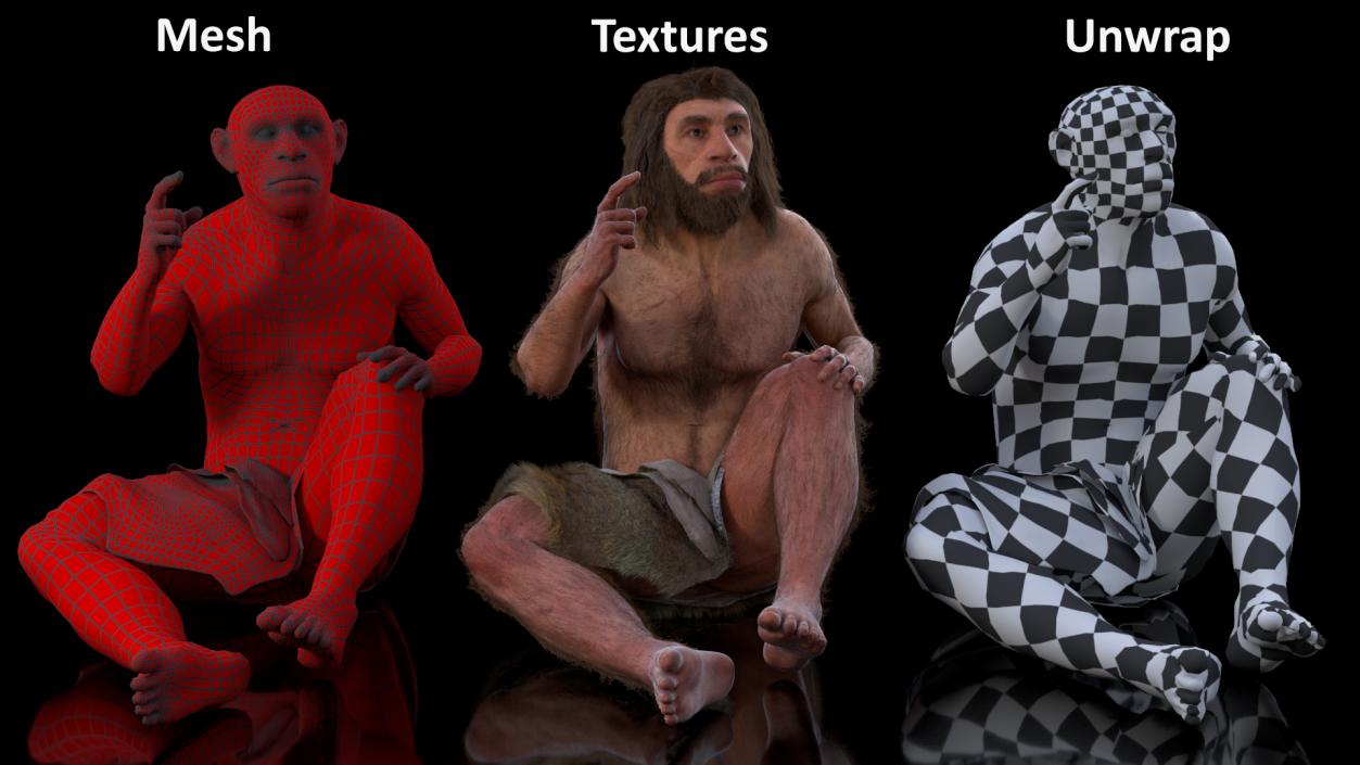 3D Sitting Neanderthal Fur model