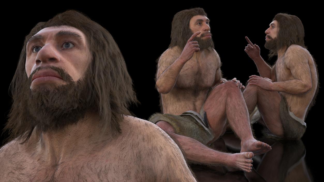 3D Sitting Neanderthal Fur model