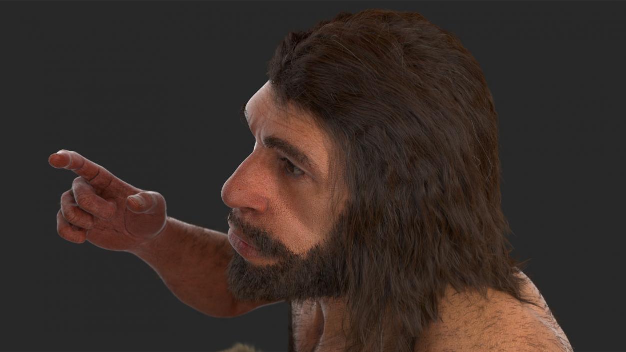 3D Sitting Neanderthal Fur model