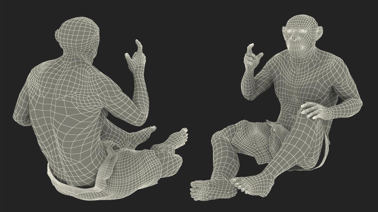 3D Sitting Neanderthal Fur model