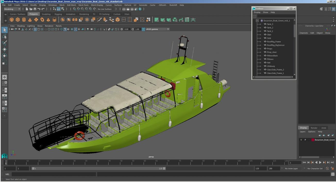 3D model Excursion Boat Green