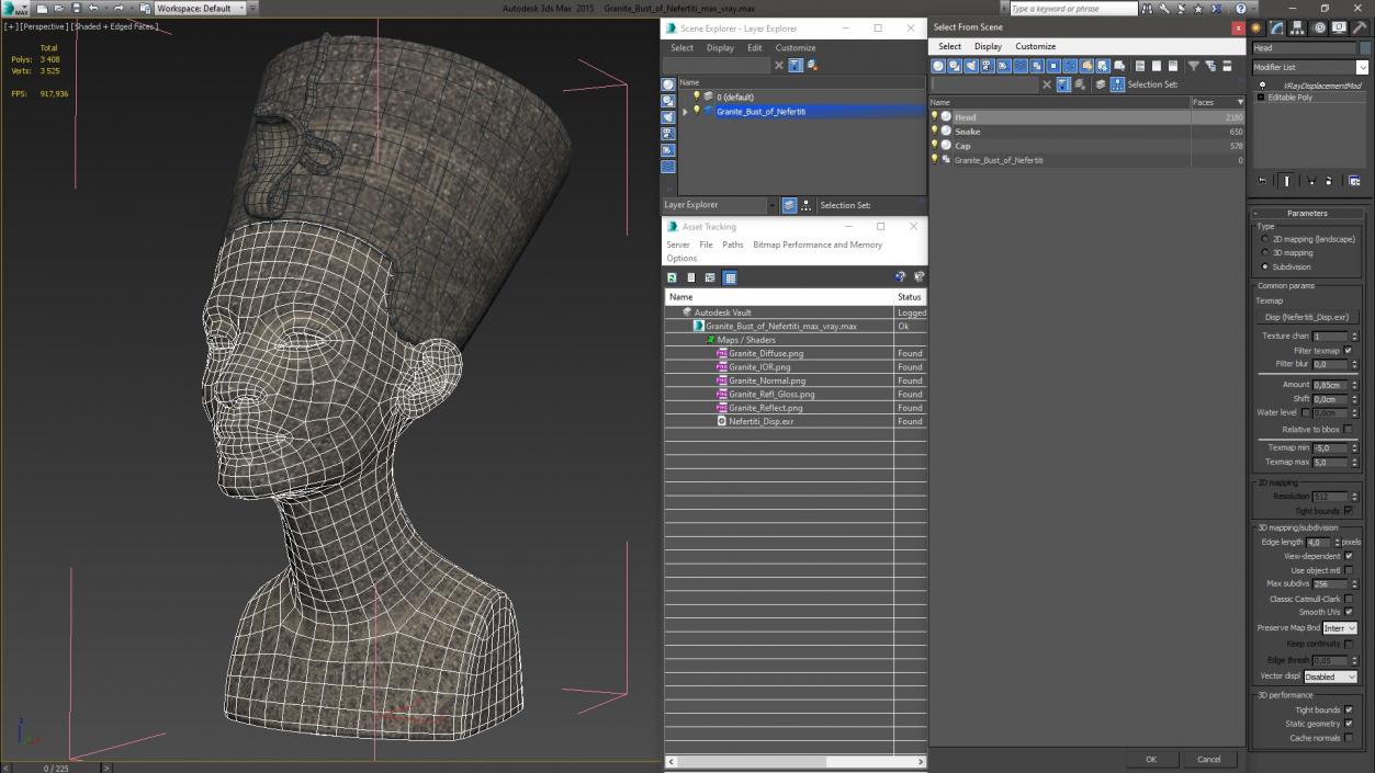 3D model Granite Bust of Nefertiti