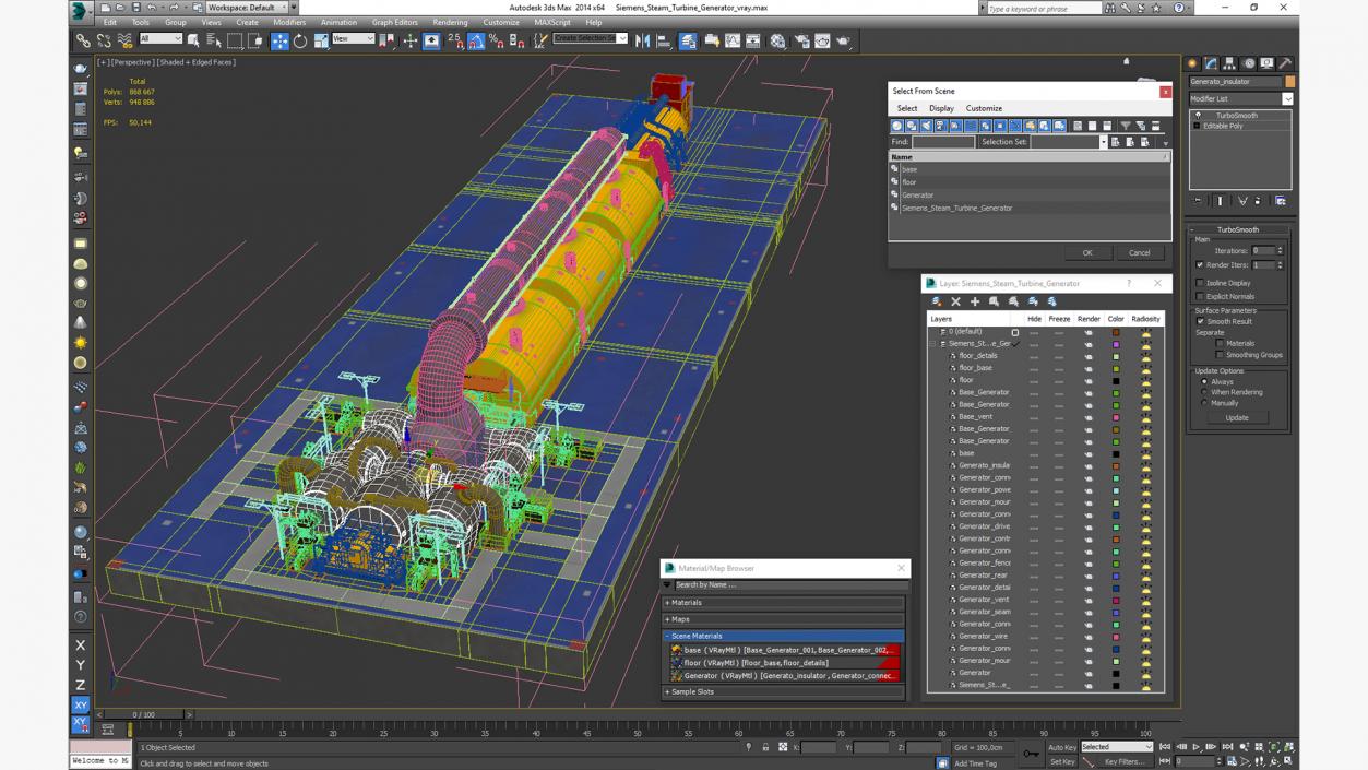 3D Siemens Steam Turbine Generator