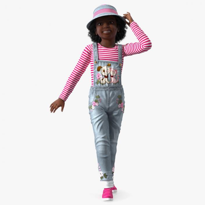 3D Street Style Black Child Girl Standing model