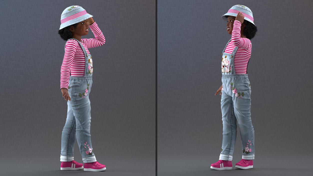 3D Street Style Black Child Girl Standing model