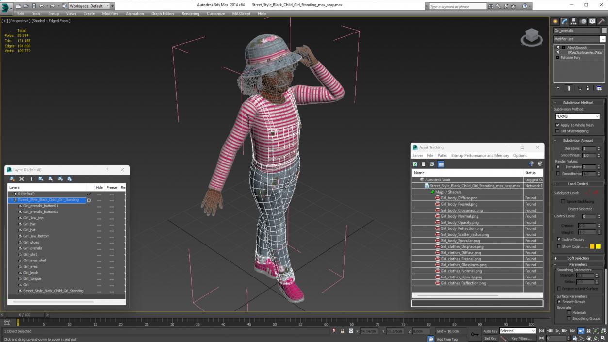 3D Street Style Black Child Girl Standing model