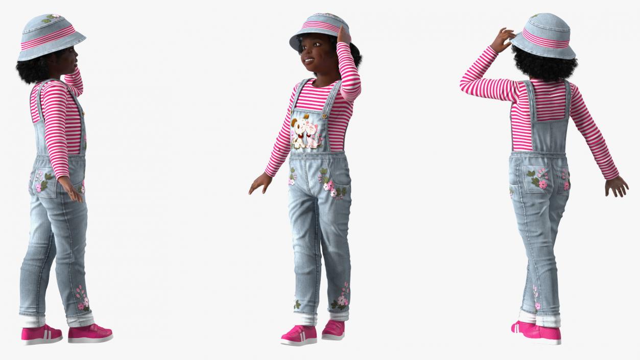 3D Street Style Black Child Girl Standing model