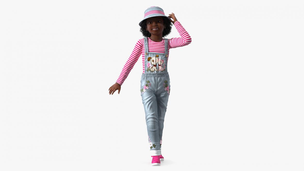 3D Street Style Black Child Girl Standing model