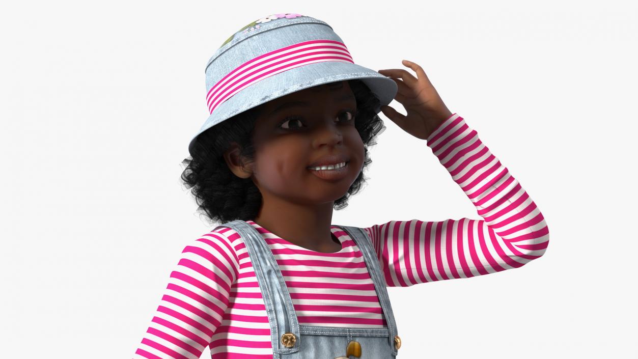 3D Street Style Black Child Girl Standing model