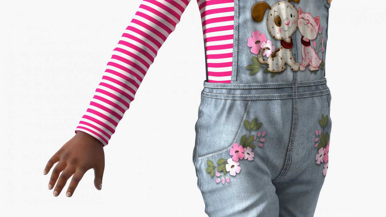 3D Street Style Black Child Girl Standing model