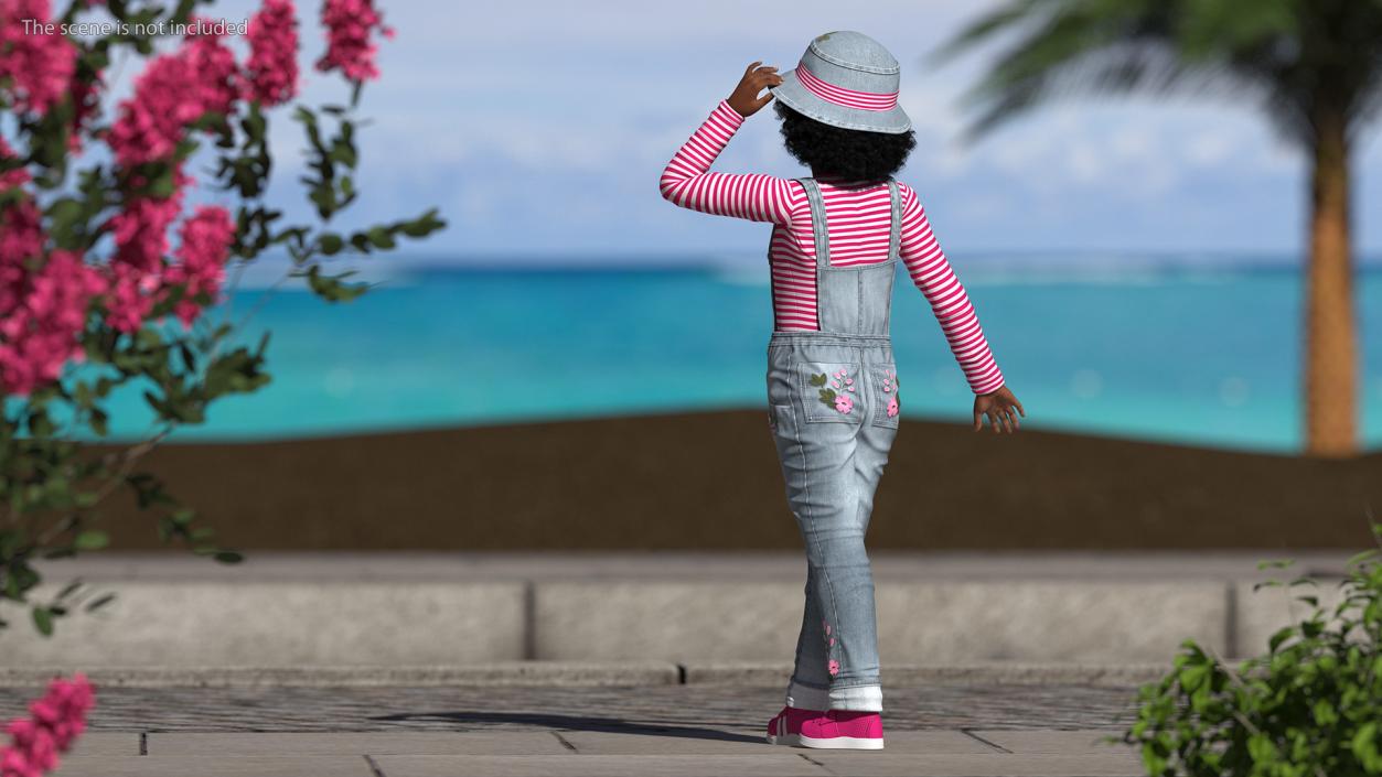 3D Street Style Black Child Girl Standing model