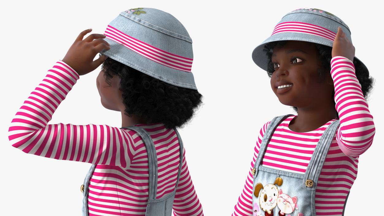 3D Street Style Black Child Girl Standing model