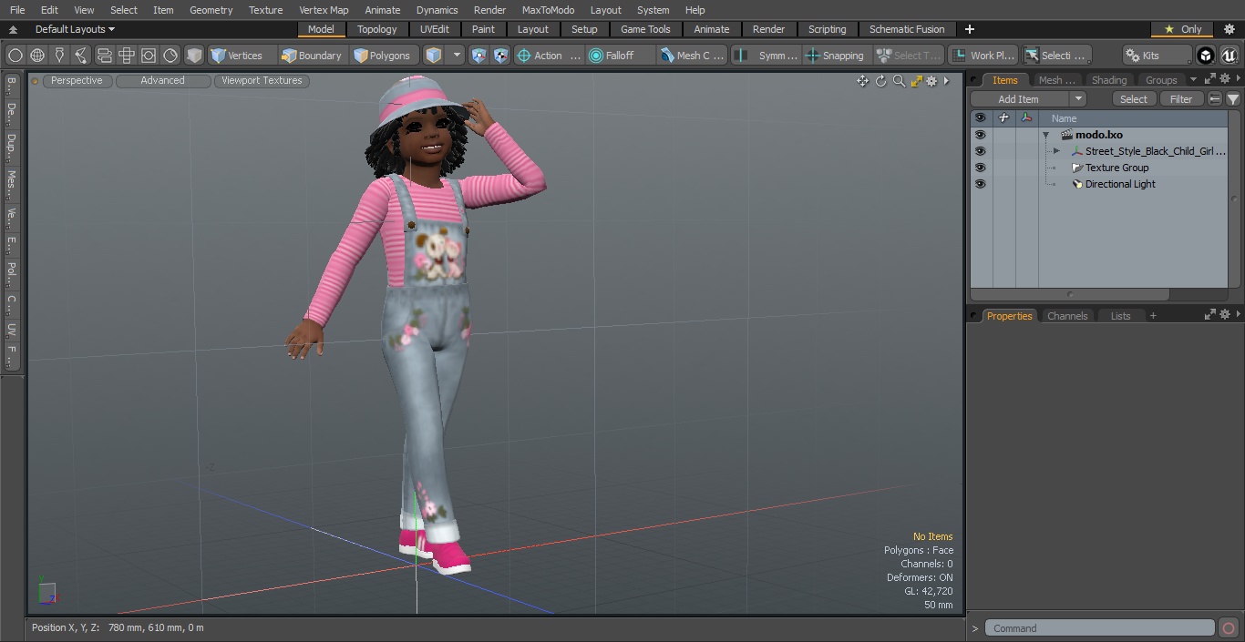 3D Street Style Black Child Girl Standing model