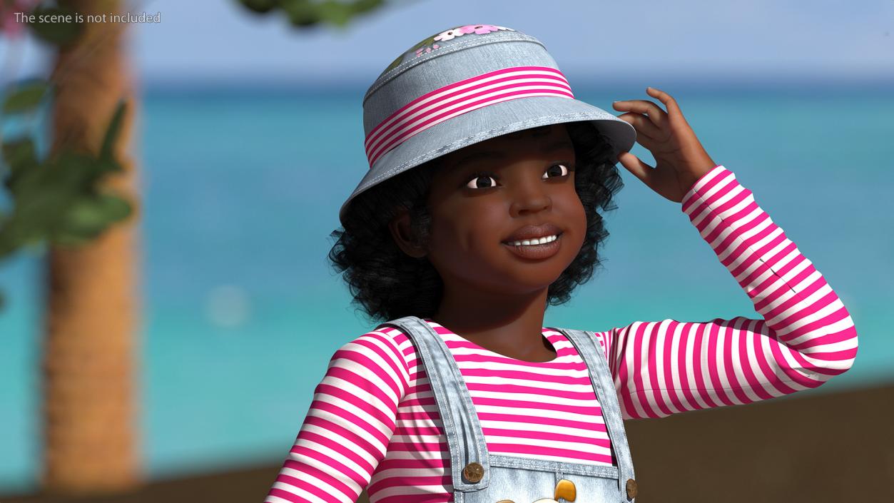 3D Street Style Black Child Girl Standing model