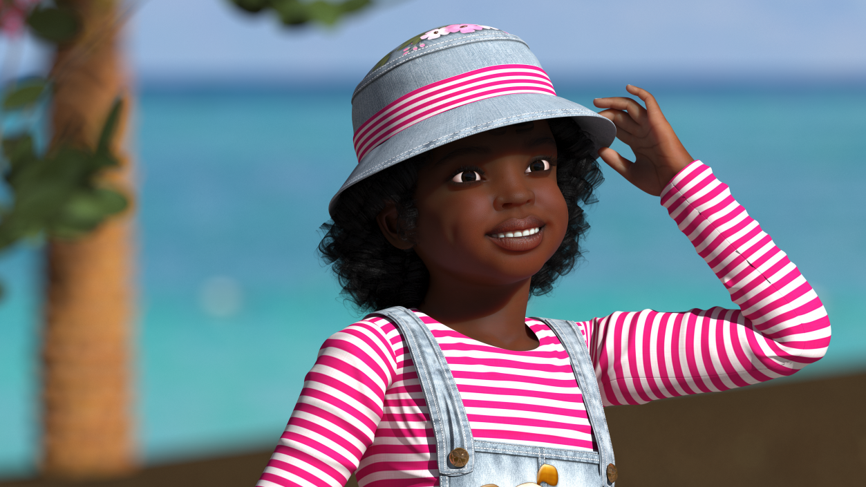 3D Street Style Black Child Girl Standing model