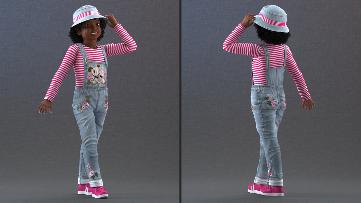 3D Street Style Black Child Girl Standing model