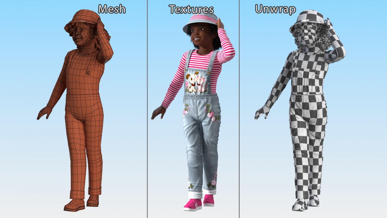 3D Street Style Black Child Girl Standing model