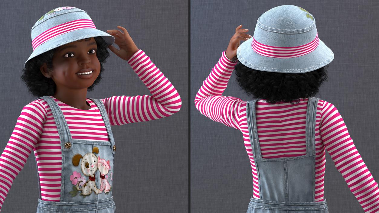 3D Street Style Black Child Girl Standing model