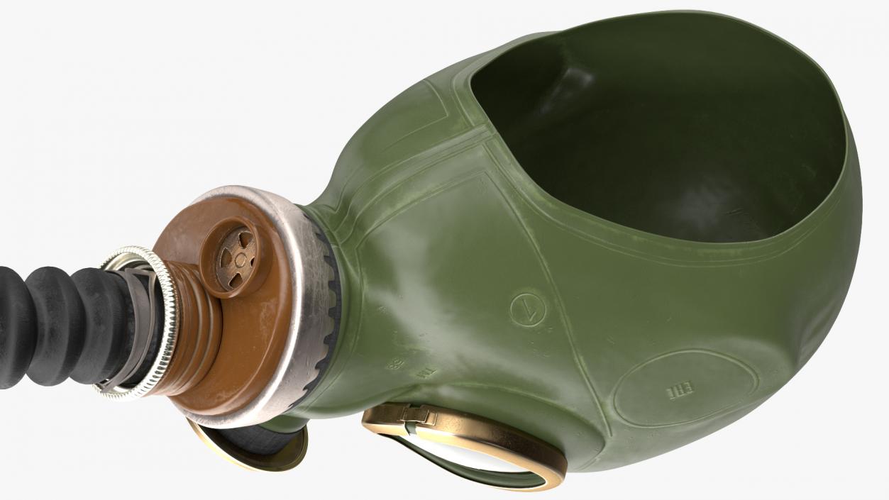 3D Green Gas Mask with Long Hose Rigged