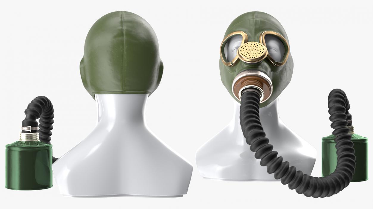 3D Green Gas Mask with Long Hose Rigged