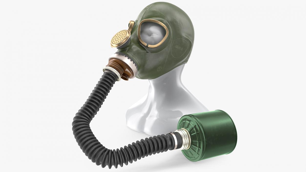 3D Green Gas Mask with Long Hose Rigged