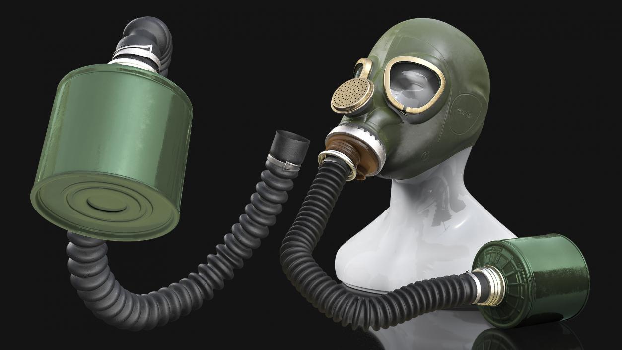 3D Green Gas Mask with Long Hose Rigged