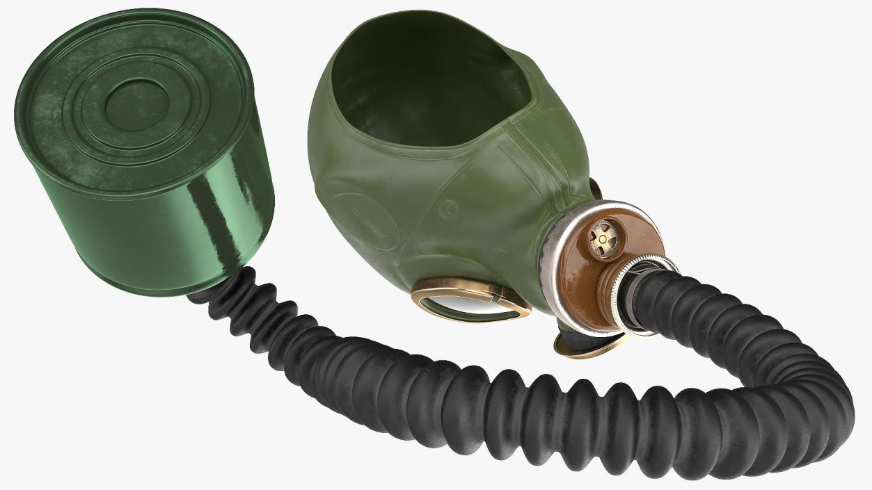 3D Green Gas Mask with Long Hose Rigged