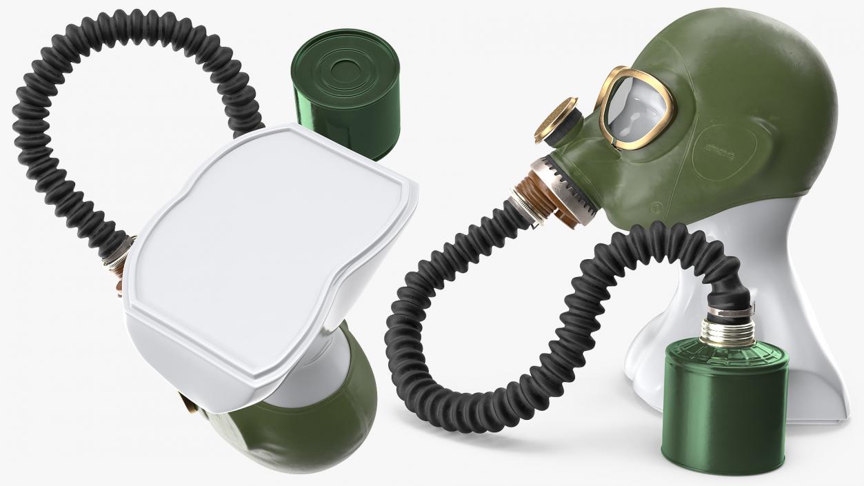 3D Green Gas Mask with Long Hose Rigged