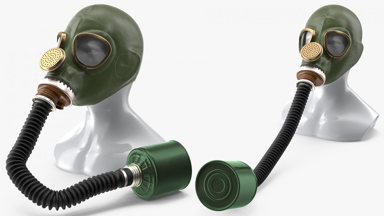 3D Green Gas Mask with Long Hose Rigged