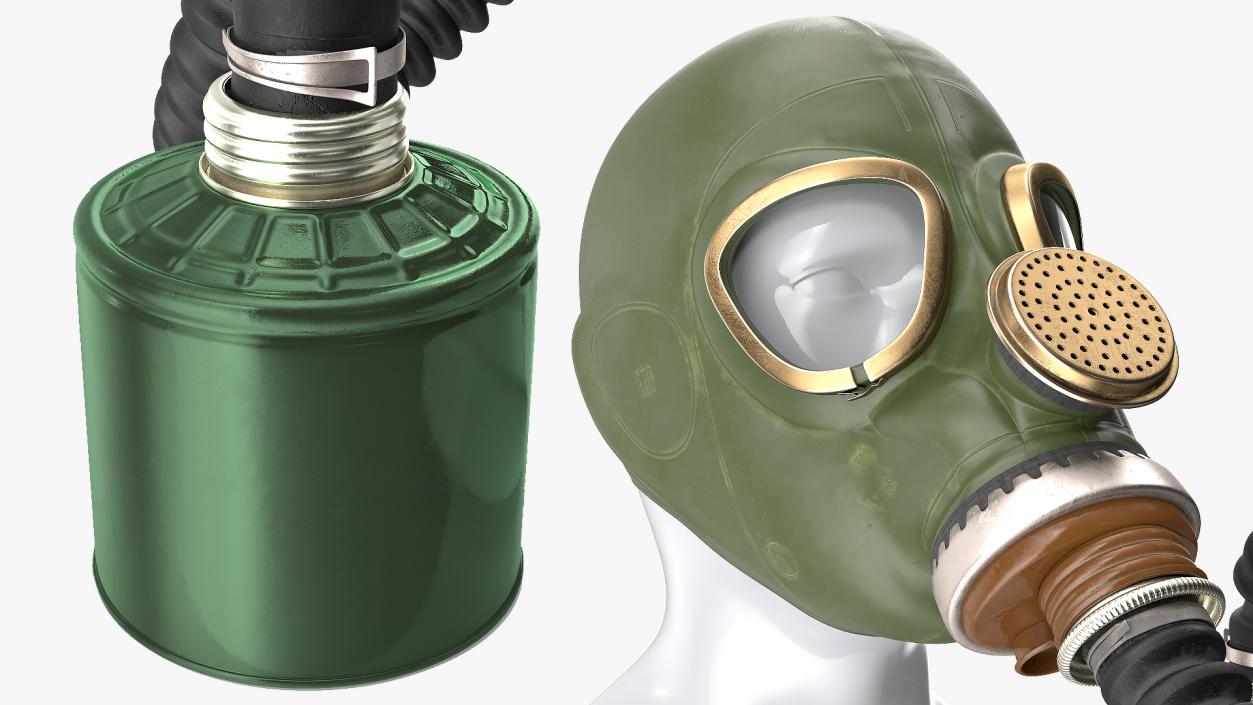 3D Green Gas Mask with Long Hose Rigged