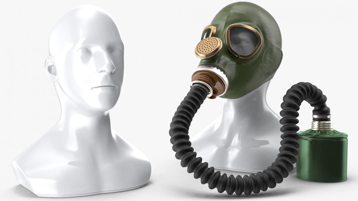 3D Green Gas Mask with Long Hose Rigged