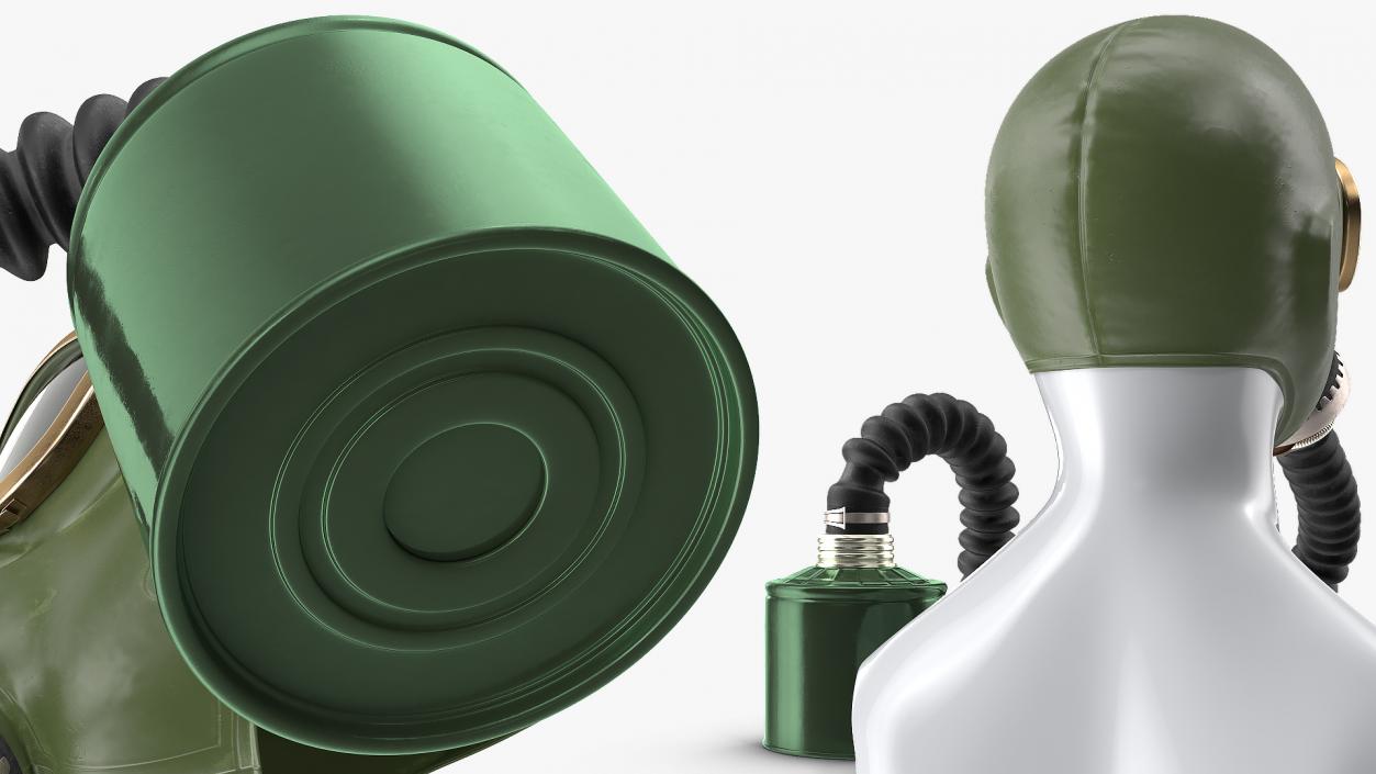 3D Green Gas Mask with Long Hose Rigged