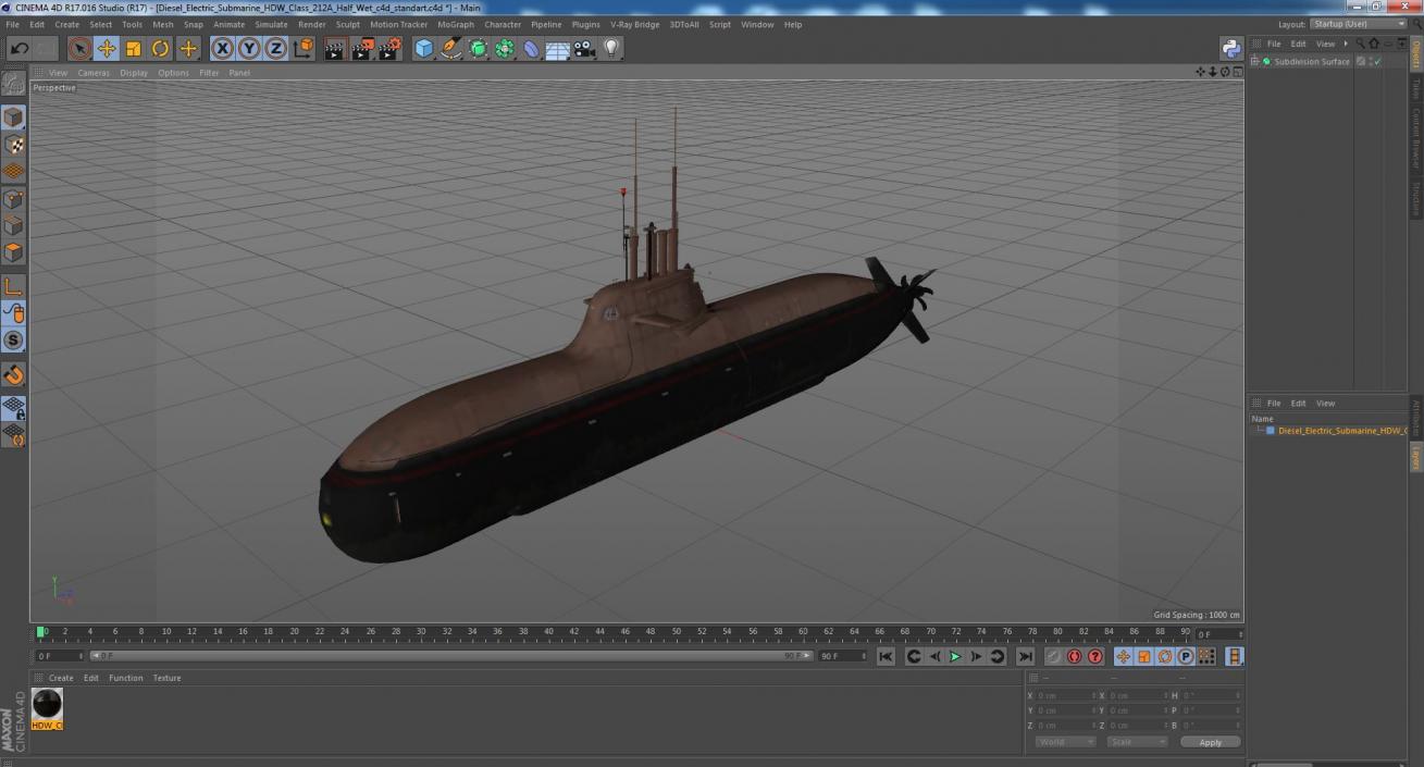 Diesel Electric Submarine HDW Class 212A Half Wet 3D model