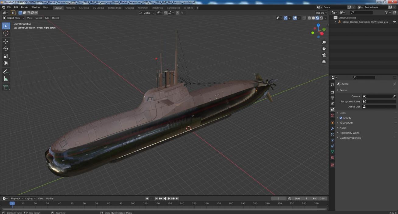 Diesel Electric Submarine HDW Class 212A Half Wet 3D model