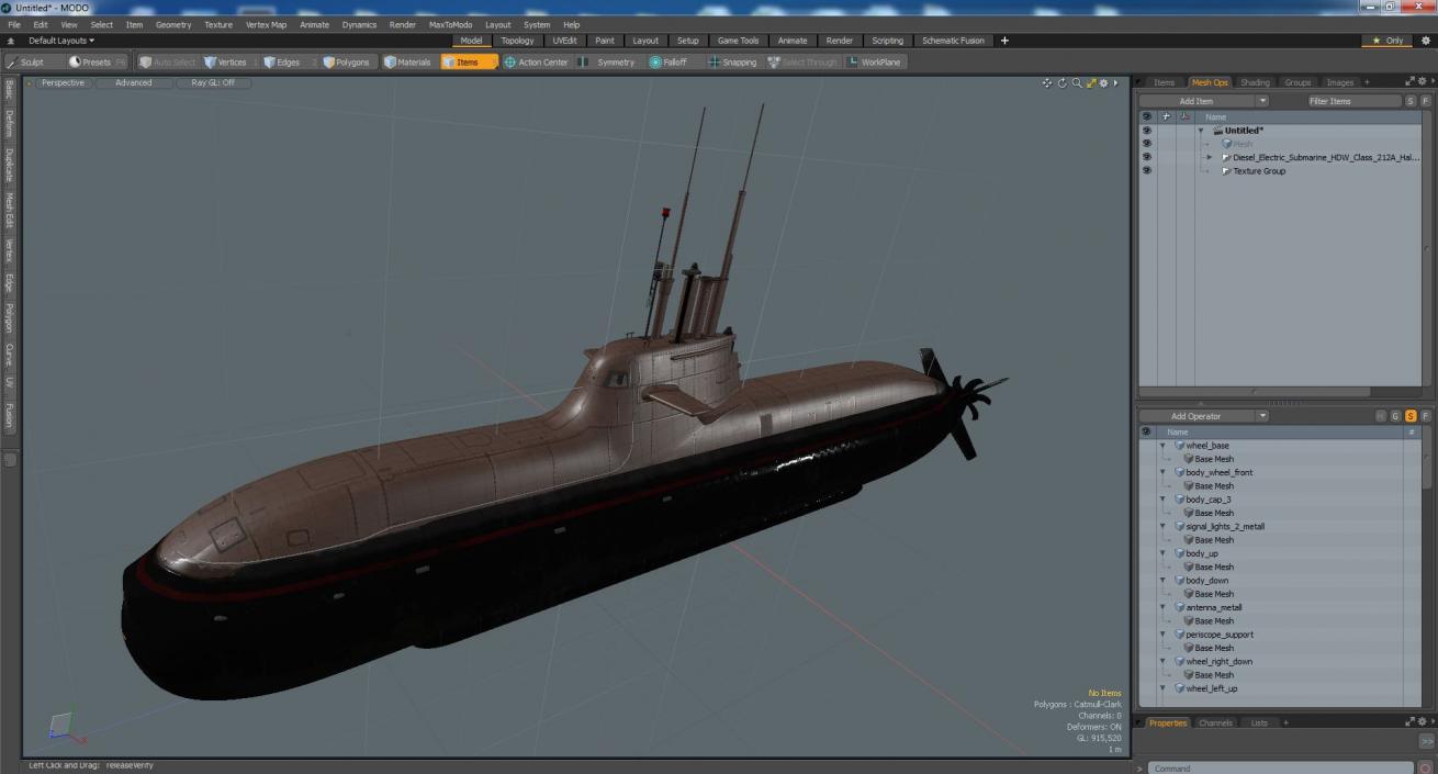 Diesel Electric Submarine HDW Class 212A Half Wet 3D model