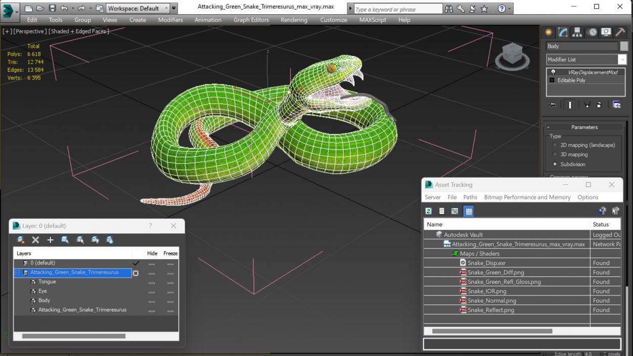 Attacking Green Snake Trimeresurus 3D model