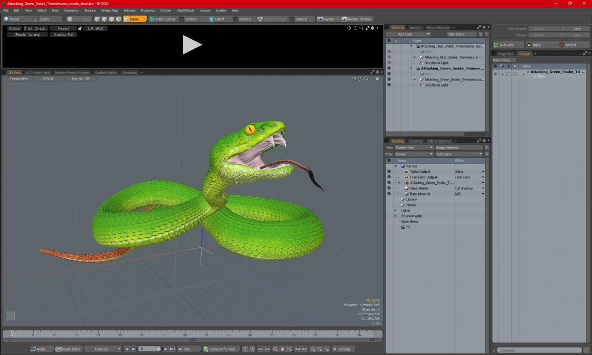 Attacking Green Snake Trimeresurus 3D model