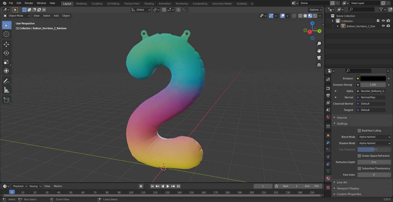 3D model Balloon Numbers 2 Rainbow