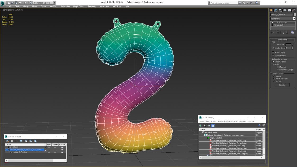 3D model Balloon Numbers 2 Rainbow