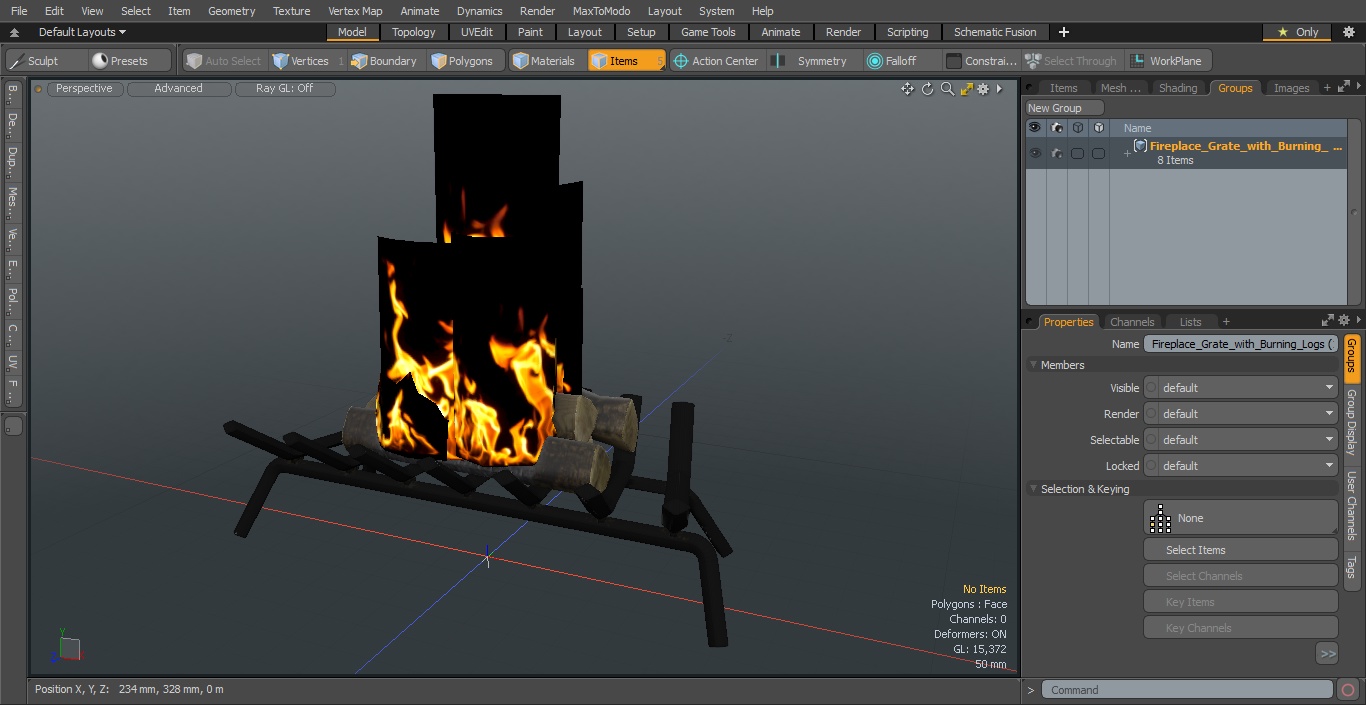 3D Fireplace Grate with Burning Logs model