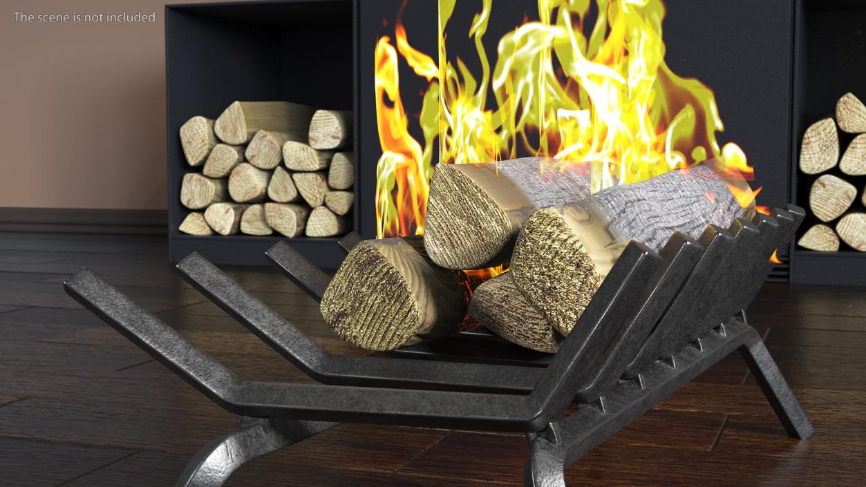 3D Fireplace Grate with Burning Logs model