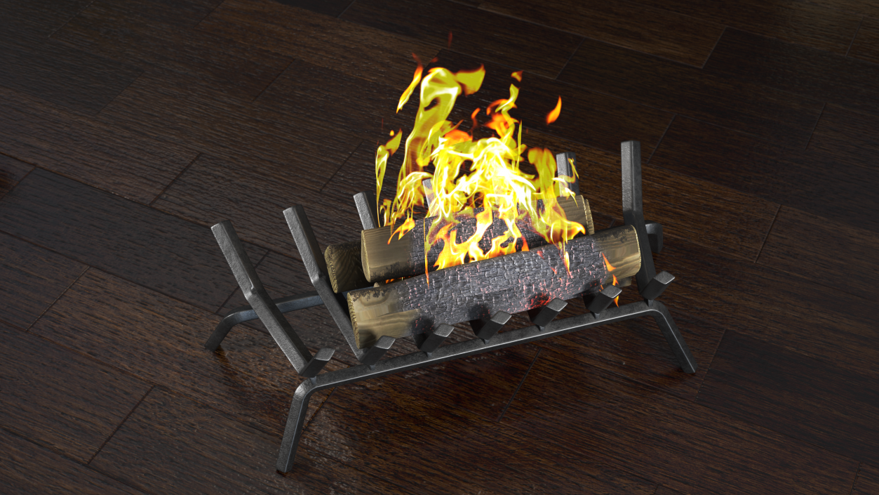 3D Fireplace Grate with Burning Logs model