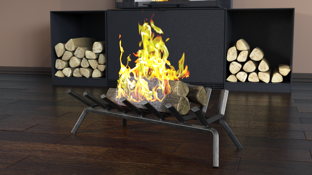 3D Fireplace Grate with Burning Logs model