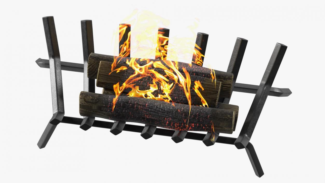 3D Fireplace Grate with Burning Logs model