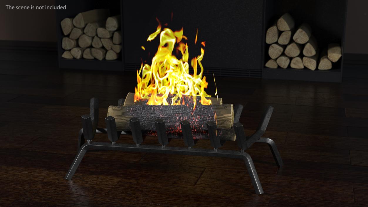 3D Fireplace Grate with Burning Logs model