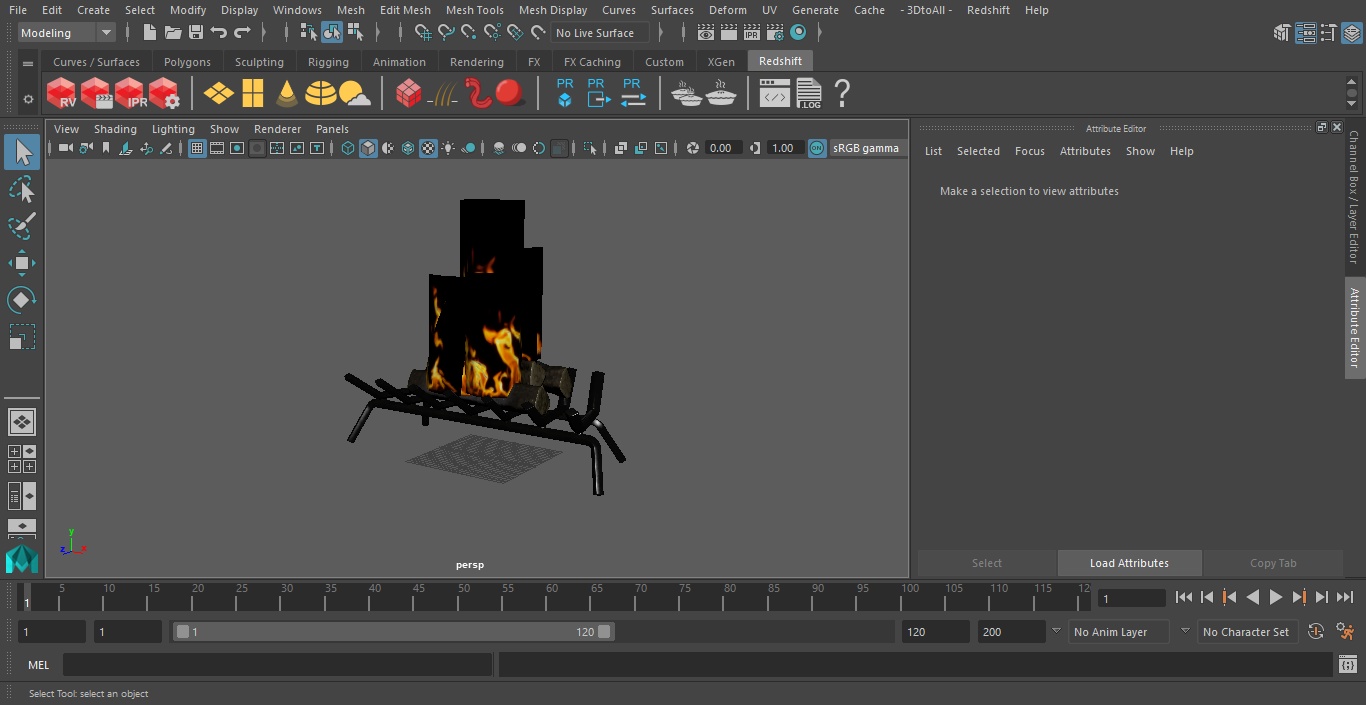 3D Fireplace Grate with Burning Logs model