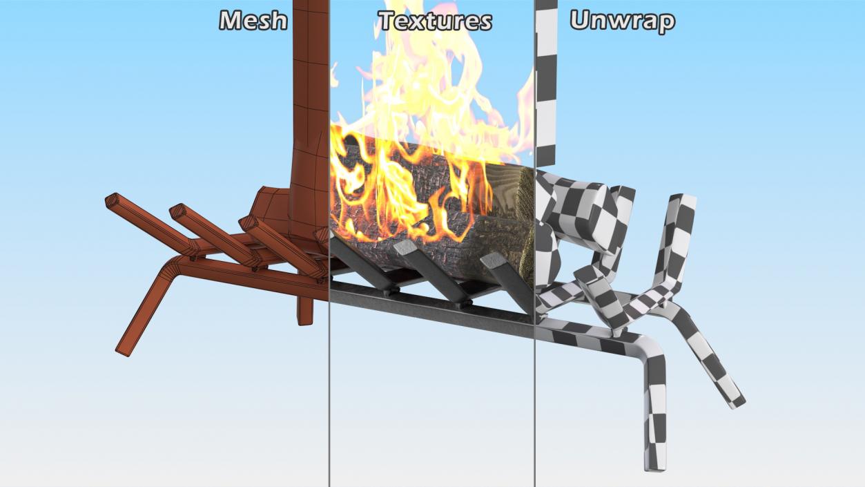 3D Fireplace Grate with Burning Logs model