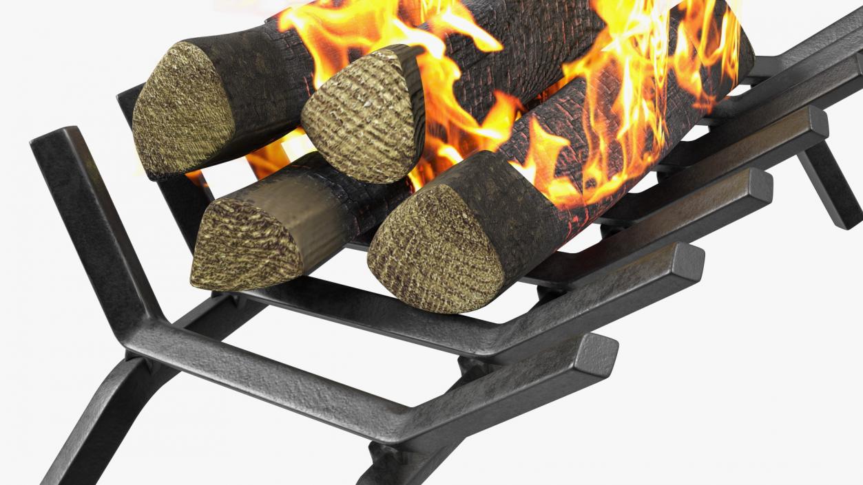 3D Fireplace Grate with Burning Logs model