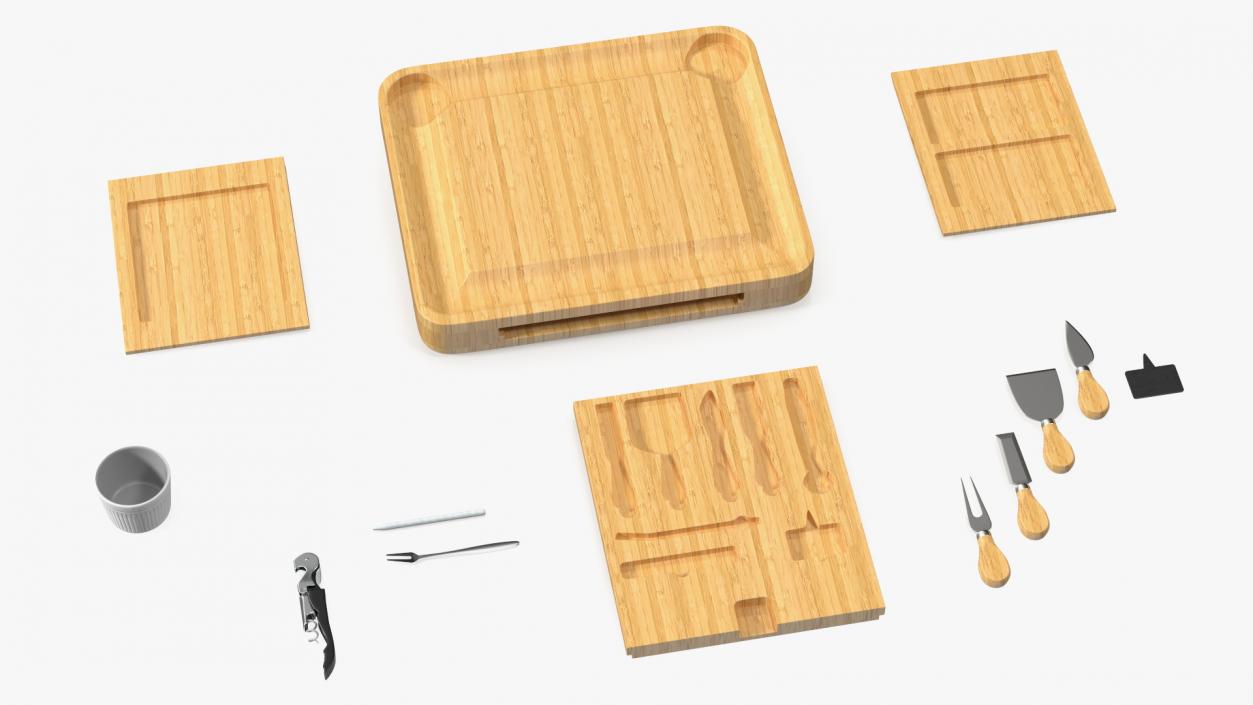 3D Bamboo Cheese Board with Cutlery Set