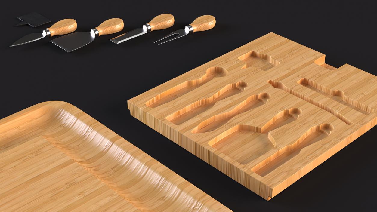 3D Bamboo Cheese Board with Cutlery Set